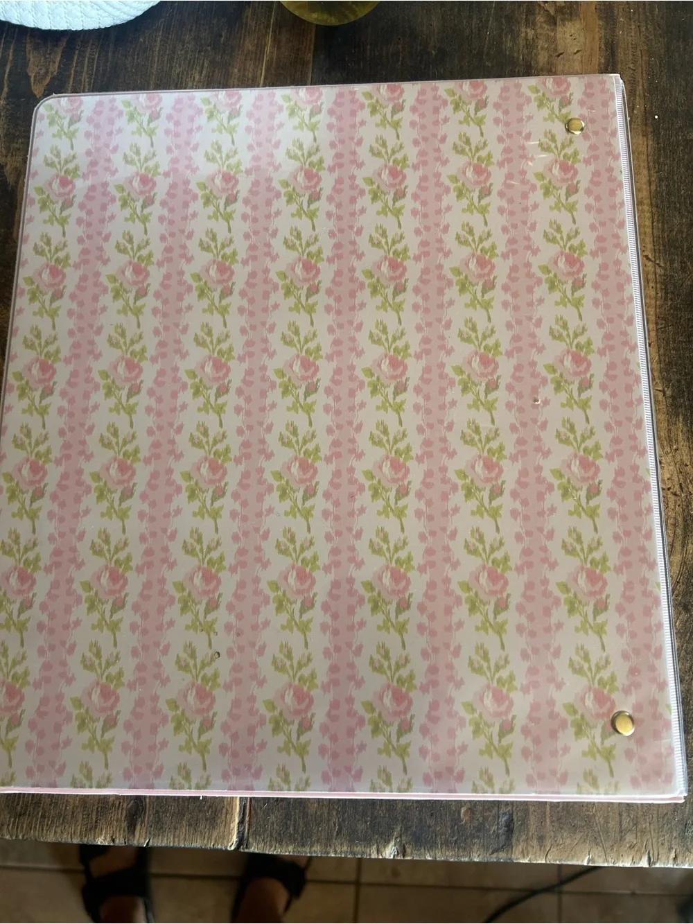 yoobi x LoveShackFancy 1 in D-Ring Binder Pink/Green Floral Clear Cover NWT